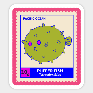 Kawaii Cute Kissy Pufferfish, Ocean Stamp Collection, Pufferfish Lover Sticker